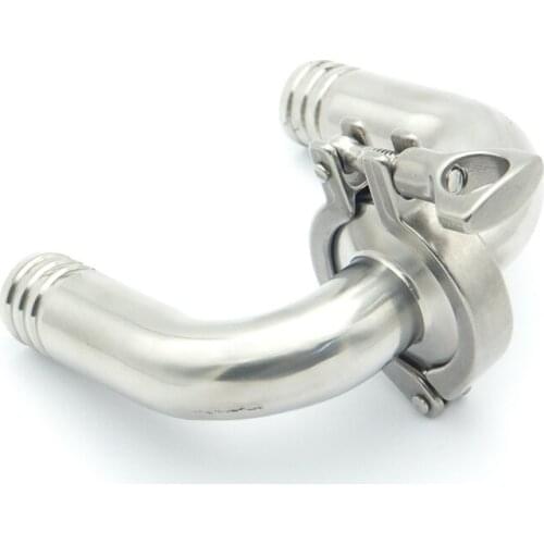 304 Stainless Steel 51mm OD Hose Barb Sanitary Elbow Pipe Fitting 64mm Feerule OD + 2" Tri Clamp + Silicon Gasket