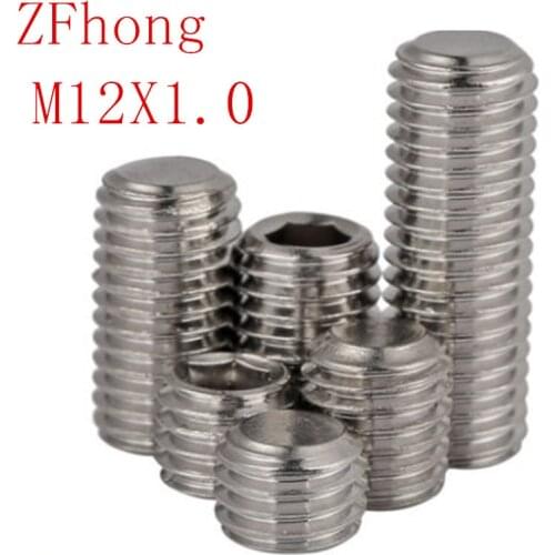 5pcs M12*1.0*L 1.0mm thread pitch fine thread Stainless Steel Hex Socket set screw