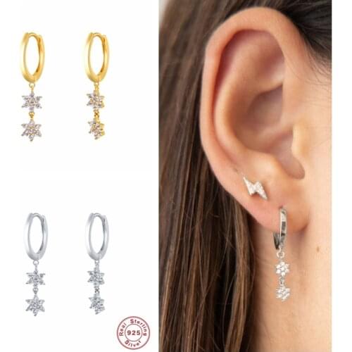 GS 925 Sterling Silver Pave Zirconia Snowflake Pendant Dangle Earrings For Women Double Charm Tassel Circle Drop Earrings Gift