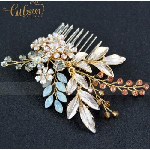 Free Shipping 2017 New Design Vintage Enamel Floral Bridal Wedding Hair Comb Princess Hair Accessories Side Comb