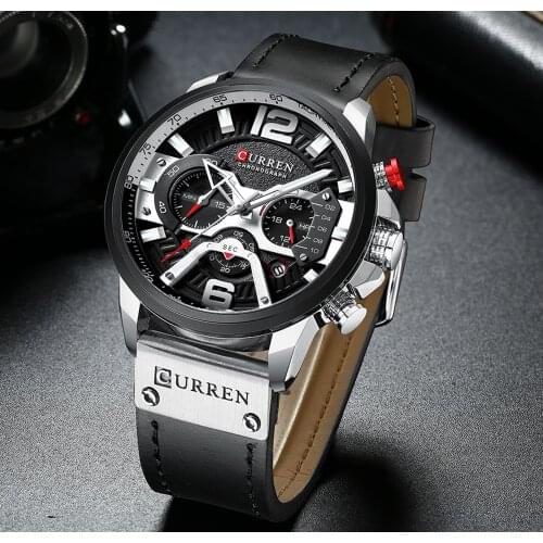 Top Brand CURREN Fashion Men Watch Military Leather Waterproof Quartz Watches Mens Chronograph Outdoor Sports Wristwatch Relogio