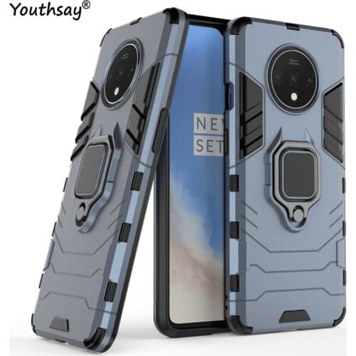For Oneplus 7T Case Cover For Oneplus 7T Finger Ring TPU PC Hard Robot Rubber Armor Protective Phone Case For Oneplus 7T