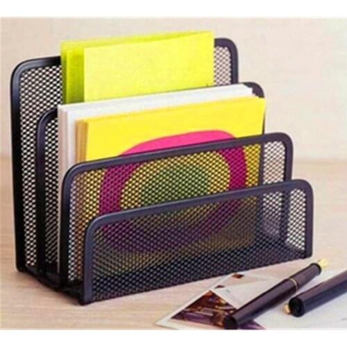 Black Office Barbed Wire 3 Upright Sections File Format Document Desk Shelf Books Notepad Holder Mesh Desk Organizer Metal Deskt