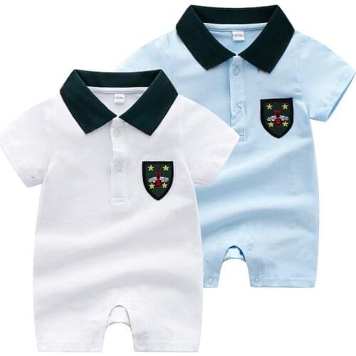 New 2021 Summer fashion newborn baby boy clothes Patchwork Button Up Collar short-sleeved cotton baby girl romper