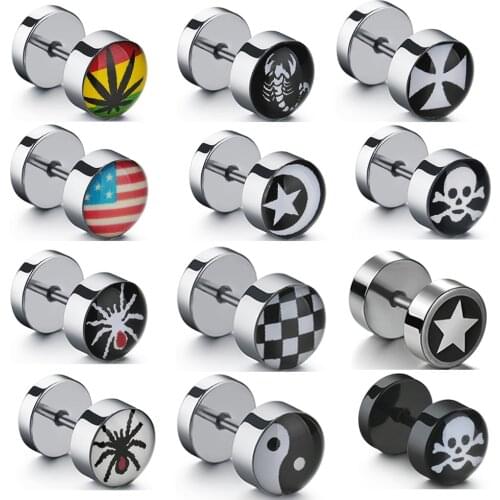 1 Piece Punk Women/Men Stainless Steel Screw Dumbbell Gothic Stud Earring Hip Hop Rock Hypoallergenic Earrings Jewelry Gift