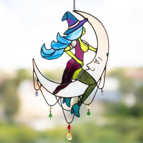 Haning Crystal Prisms Moon Witch Window Decoration Crystal Ornament Rainbow Maker Home Decors Fengshui