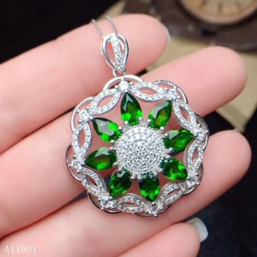 KJJEAXCMY boutique jewelry 925 Silver-inlaid Natural Diopside Mini-pendant Necklace Support Detection sdfgh