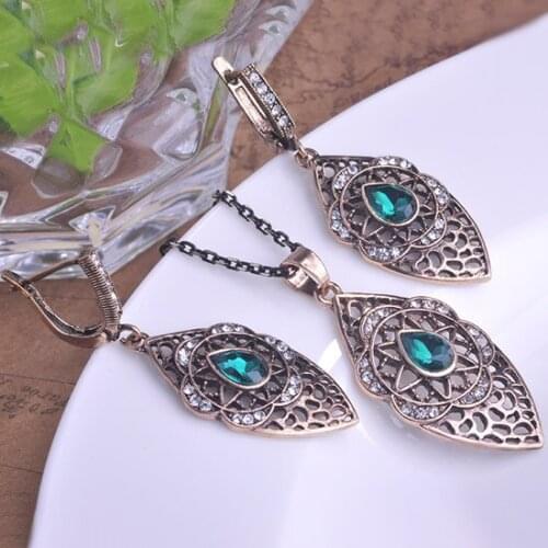 New Arrival Fashion Brand Turkish Jewelry Blue Green Coral Jewelry Sets Femininos Necklace Earring Set Colares Accessories