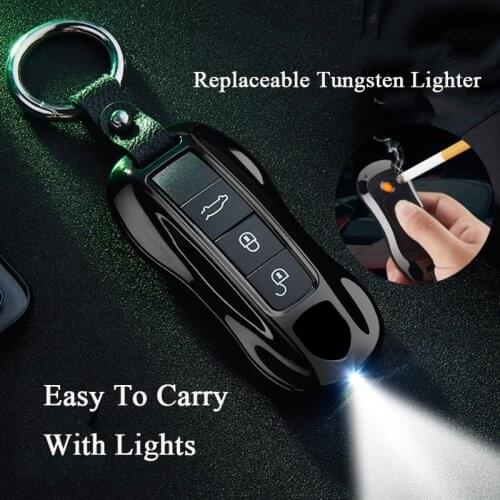 Creative USB Metal Car Key Model Multifunctional Rechargeable Keychain Lighter Cigarette Accessories Men Gift