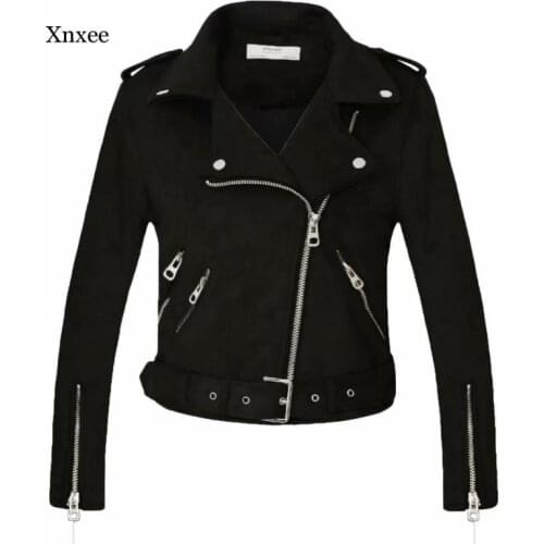 2020 Women Autumn Winter Thick Fake Suede Faux Leather Jackets Sash Lady Matte Motorcycle Coats Biker Zippers Street Outwear