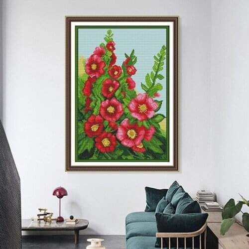 Malvie flowers Cross-stitch Embroidery with Printed Pattern Paintings DMC DIY 11 14CT Handwork wholesale Cross stitch Kits gift