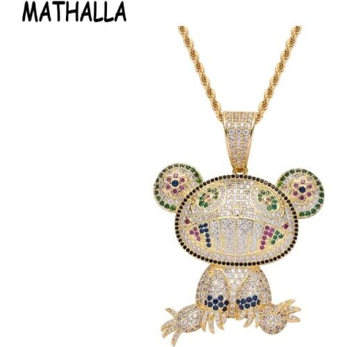 Personalized Men Gold Brass Animal Frog Pendant Stainless Steel Rope Chain Necklace Colorful CZ Stone Charm Hiphop Jewelry Homme