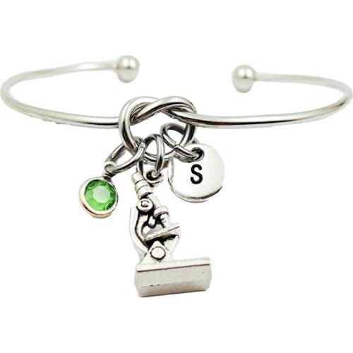 Microscope Creative Initial Letter Monogram Birthstone Adjustable Bracelet Fashion Jewelry Women Gift Accessories Pendant