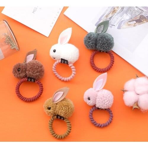 Q Elastic Cute Animals Hair Bands Girls Hair Accessories Women Hair Ring Horsetail Tie Hair Rope Plush Rabbit Headband