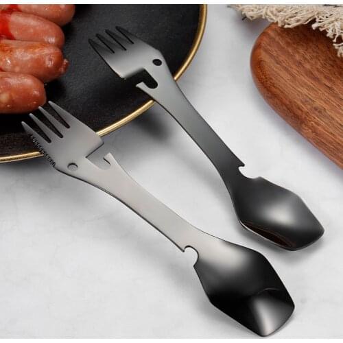Multifunctional camping cookware spoon fork bottle opener portable tool tableware hiking outdoor tool camping survival tool
