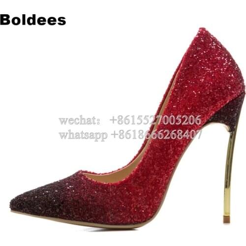 Fashion Nice Rhinestone Pointed Toe Fade Designer Metal High Heel Dress Shoes Women Pumps