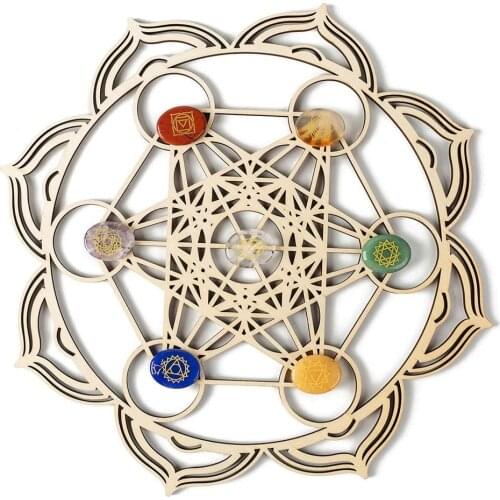 Set of 10 Crystal Grid Flower of Life Sacred Geometry Wall Art Wooden Crystal Grid Board DIY Wall Decoration