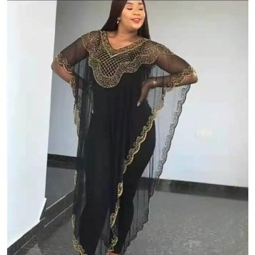 New Style African Womens Fashion Dashiki Abaya Stylish Chiffon Fabric Hot Drilling Loose Versatile Dress Free Size Single Pie