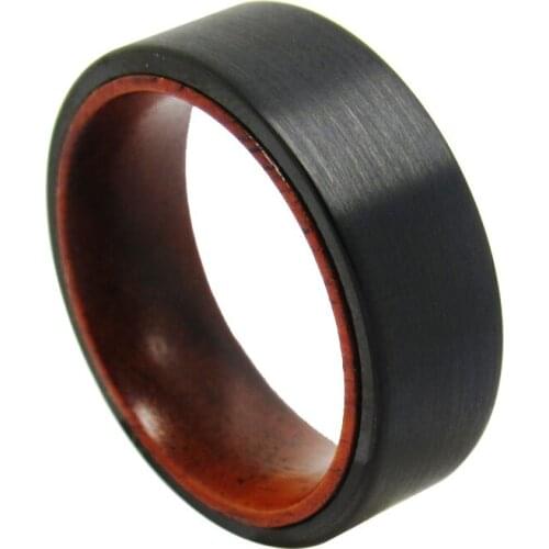 8mm Width Black Tungsten Carbide Wedding Rings for Man Matte Finishing with Red Sandalwood Inside Size 6-13 Can Engraving