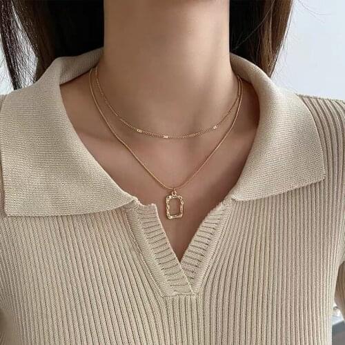 Huge Bud Stainless Steel Multi Layered Chain Choker Necklace for Women Girl Punk Geometric Pendant Fashion Necklace Fine Jewelry