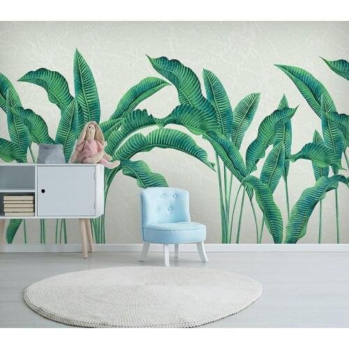 Custom wallpaper Simple hand-painted watercolor plant leaves background wall