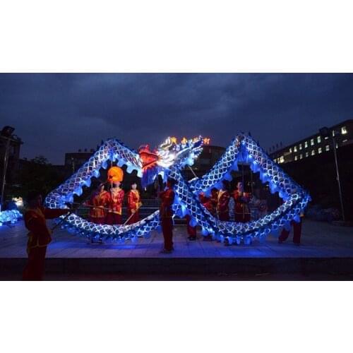 7m Length Size 5 Gold-plated 6 student LED lights Chinese DRAGON DANCE ORIGINAL Dragon stage prop Festival Celebration Costume