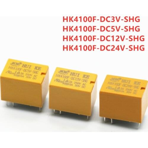 10pcs/lot Relay HK4100F-DC24V-SHG HK4100F-DC12V-SHG HK4100F-DC5V-SHG HK4100F-DC03V-SHG 3V 5V 12V 24V 3A 6pins Mini Power Relays