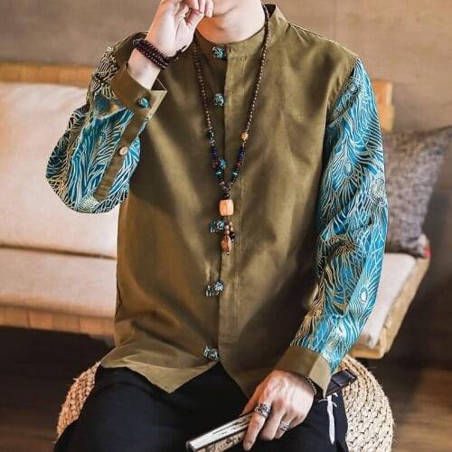 Traditional Chinese Style Embroidery Peacock Blouse Tang Suit Men Kung Fu T Shirts Tops Jackets Cheongsam New Year Coats 10904