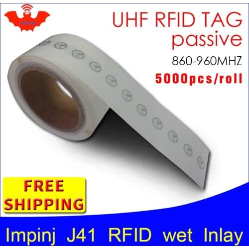 UHF RFID tag sticker Impinj J41 wet inlay EPC6C 915mhz868mhz860-960MHZ Higgs3 5000pcs freeshipping adhensive passive RFID label