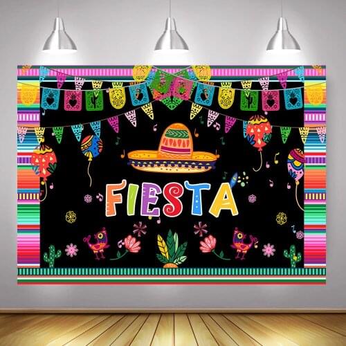 Mexico Fiesta Party Backdrop for Photography Mexican Carnival Birthday Cake Table Background Props Colorful Flags Flowers