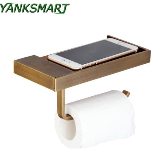 YANKSMART Wall Mounted Antique Brass Stainless Steel Lavatory Toilet Paper Holder Bathroom Tissue Box Bathroom Accessories