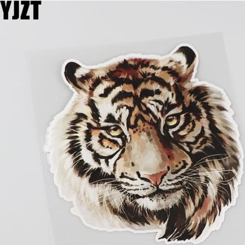 YJZT 14.6CMX15.7CM Interesting Animal Reflective Stickers Tigers Car Sticker 13B-0064