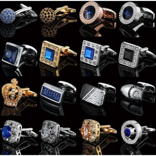 Mens Cufflinks of high quality French shirt button Blue purple red crystal cuff silvery Business wedding jewelry accessories