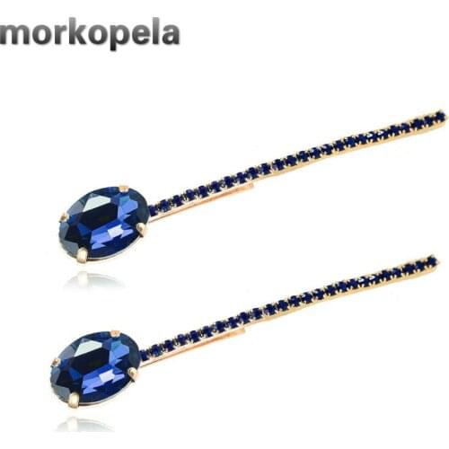 Morkopela Oval Crystal Hairpin Fashion Geometry Hair Clip Banquet Rhinestone Hair Pins Accessories Luxury Hair Jewelry