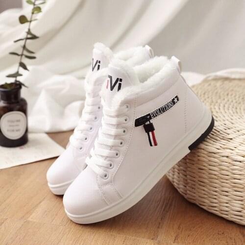 2020 Winter Boots Women Ankle Boots Warm PU Plush Winter Woman Shoes Sneakers Flats Lace Up Ladies Shoes Women Short Snow Boots