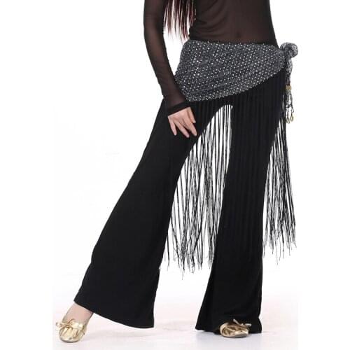 Sequin Elasticity Long Tassel Belly Hip Scarf for Women Practice Belly Dance Clothing Accessories Belt Wasit Chain for Women 89