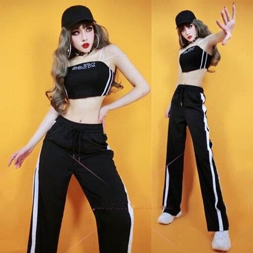 Womens Jazz Dance Costume Black Tops Pants Hip Hop Clothes Adult Nightclub Dj Dancer Sexy Outfits Darg Queen Costume DNV15181