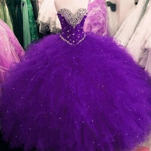 BM Purple Stock SIze 14 Quinceanera Dresses Ball Gown Beaded Sweet 16 Dresses Formal Prom Party Dress Vestidos De 15 Anos BM316
