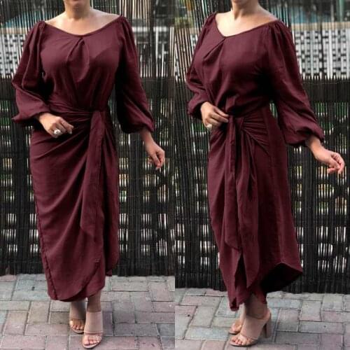 Elegant Party Long Dress Celmia Fashion Asymmetrical Maxi Dress Women 2021 Autumn Lantern Sleeve Casual Loose Pleated Vestidos