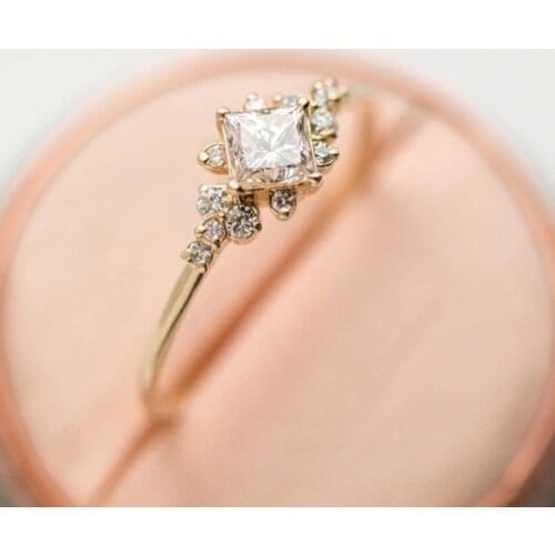 Modyle Wedding Ring with Square Cutting CZ Prong Setting Gold Color Fashion Engagement Rings for Women Best Christmas Gift