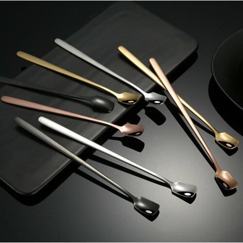 10 PCS stainless steel square head Golden coffee mixing spoon creative long handle bar ice mug tea scoop
