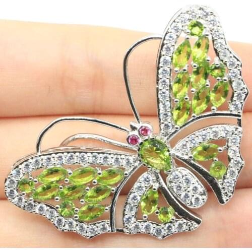 53x35mm Delicate Fine Cut 11g for Women Created Green Peridot White Bright Cubic Zircon Bridal Jewelry Silver Pendant