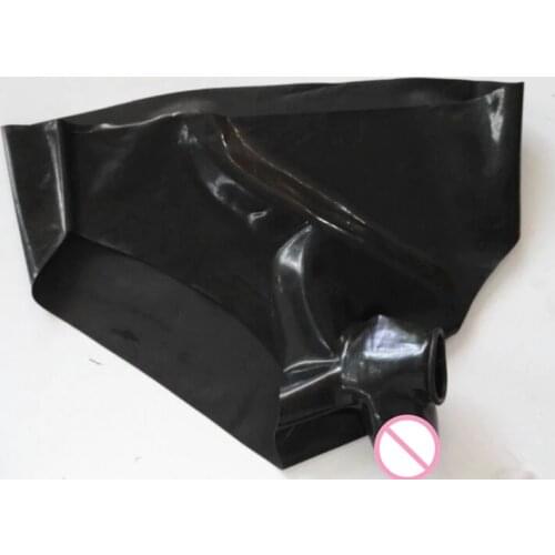 Free shipping ! Mould Black Latex Mens sexy T shorts brief with ball cock bondage penis half cover