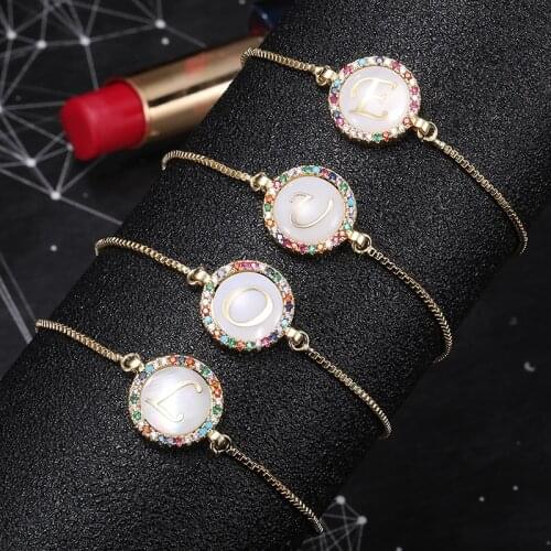 Fashion Colorful Rainbow Zircon 26 Letter Bracelet for Women adjustable initial Bracelet Femme Snake Chain Jewelry gifts