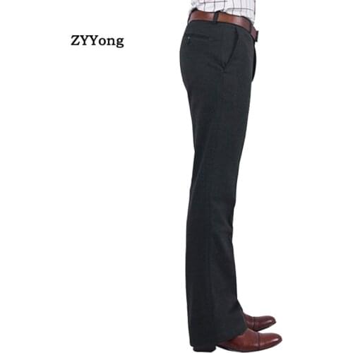 Winter New Woolen Fabric Flared Boot Cut Trousers Mens Business Casual Office Slim Black Suit Pants Large Size 37