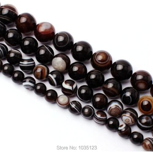 High Quality 6/8/10/12/14mm Natural Black Agates Banded Round Shape Gems Loose Beads 15 Inch Creative Jewellery Making wj290