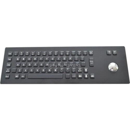 Black coated metal keyboard Dust-proof Self Service Terminal Kiosk keyboard 65 keys Front Mounting panel keyboard with trackball
