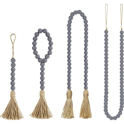Wooden Handmade Wood Bead Garlands Country boho Wall DIY Rustic Natural Farmhouse Tassel Room home macrame Gift Decor Decoration