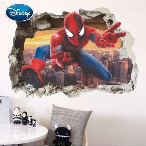 Disney new broken wall spiderman stickers childrens room background wall decoration stickers living room decoration stickers