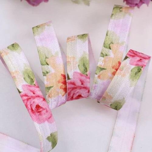 5/8" Heat transfer printed flower floral FOE fold over elastic for hair ties headband accessories welcome custom printed